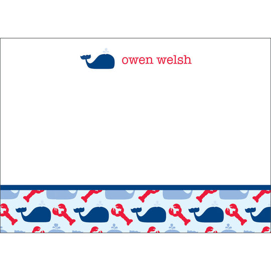 Nautical Whales and Lobsters Flat Note Cards